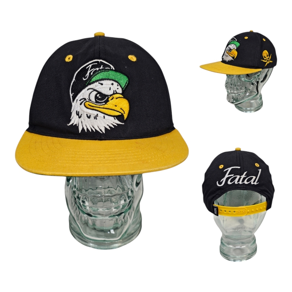 Fatal Eagle Embroidered Snapback Hat Adjustable‎ Cap OSFA Black x Yellow